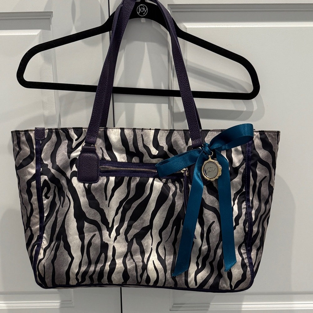 Henri Bendel Zebra Tote with Purple and Blue Details